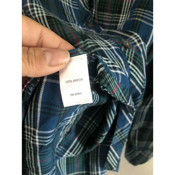 J Jill Womens Teal Plaid Asymmetric Hem Tunic Button Down Shirt Medium - Picture 5 of 6